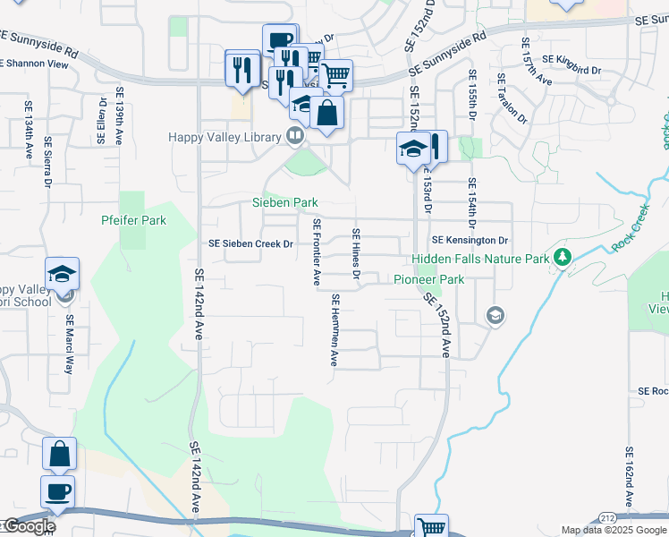 map of restaurants, bars, coffee shops, grocery stores, and more near 14833 Southeast Gilesford Street in Clackamas