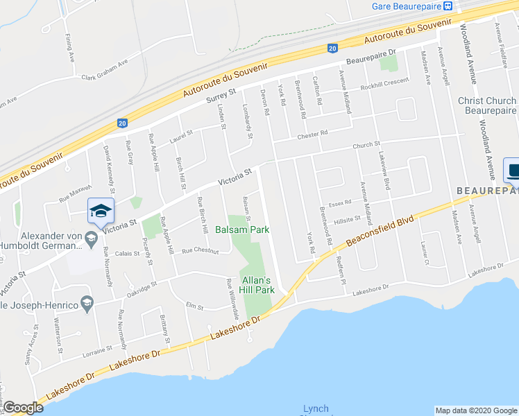 map of restaurants, bars, coffee shops, grocery stores, and more near 32 Rue Magnolia in Baie-d'Urfé