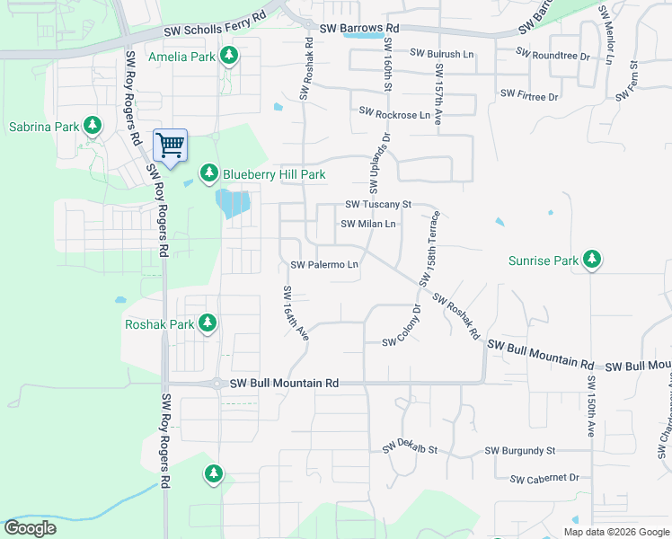 map of restaurants, bars, coffee shops, grocery stores, and more near 16200 Southwest Palermo Lane in Portland