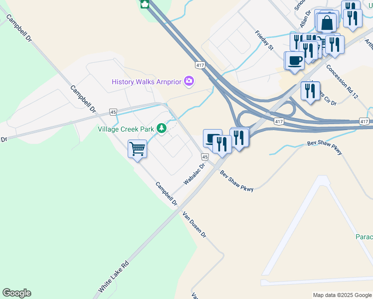 map of restaurants, bars, coffee shops, grocery stores, and more near 1 Bert Hall Street in Arnprior