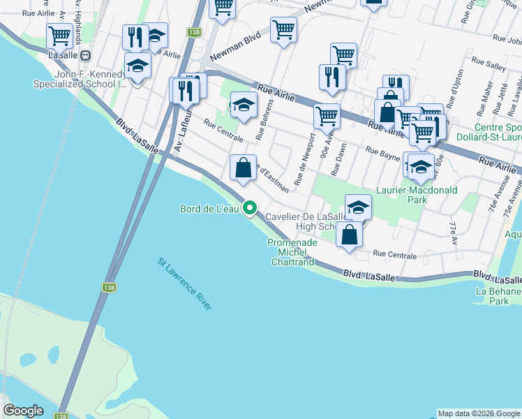 map of restaurants, bars, coffee shops, grocery stores, and more near 9379 Boulevard Lasalle in Montreal