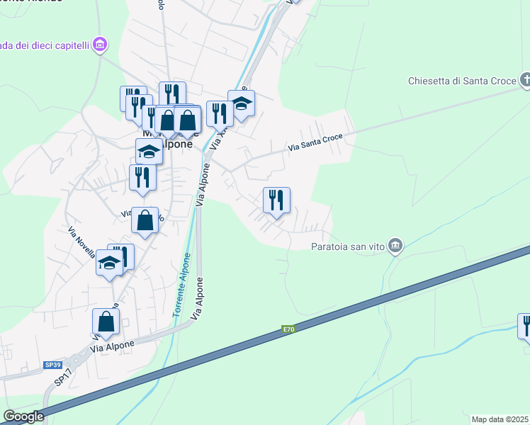 map of restaurants, bars, coffee shops, grocery stores, and more near 120 Via Roma in Monteforte d'Alpone