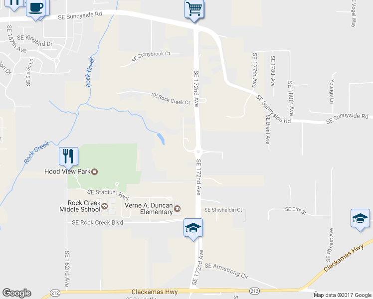 map of restaurants, bars, coffee shops, grocery stores, and more near 14185 Southeast Big Timber Court in Happy Valley