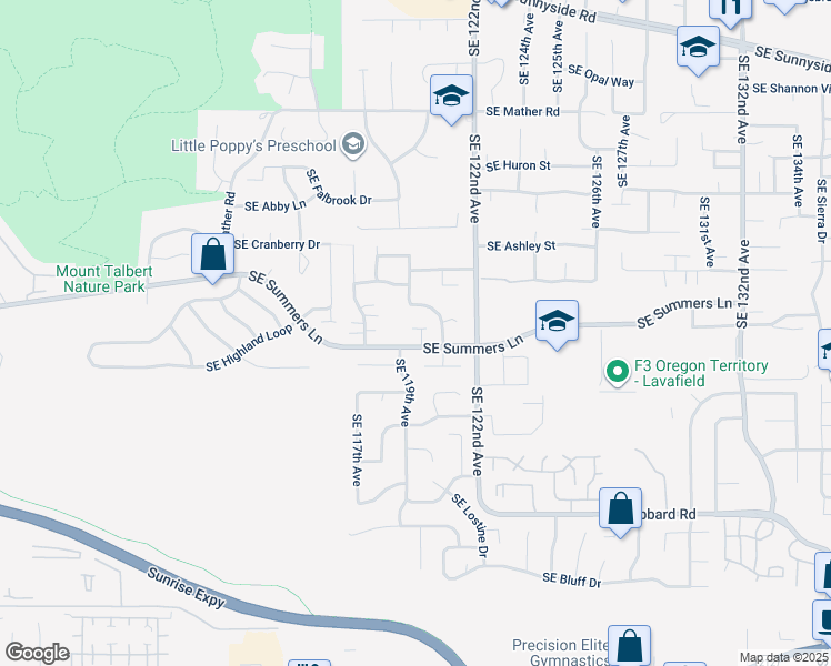 map of restaurants, bars, coffee shops, grocery stores, and more near 14404 Southeast 119th Avenue in Clackamas