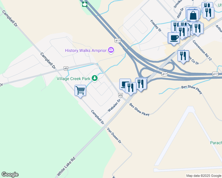 map of restaurants, bars, coffee shops, grocery stores, and more near 1 Bert Hall Street in Arnprior