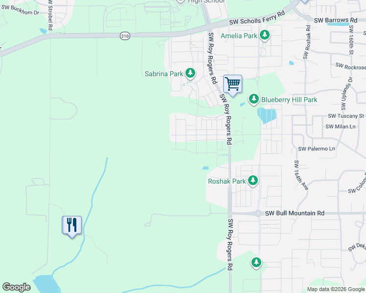 map of restaurants, bars, coffee shops, grocery stores, and more near 13897 Southwest 174th Avenue in Sherwood