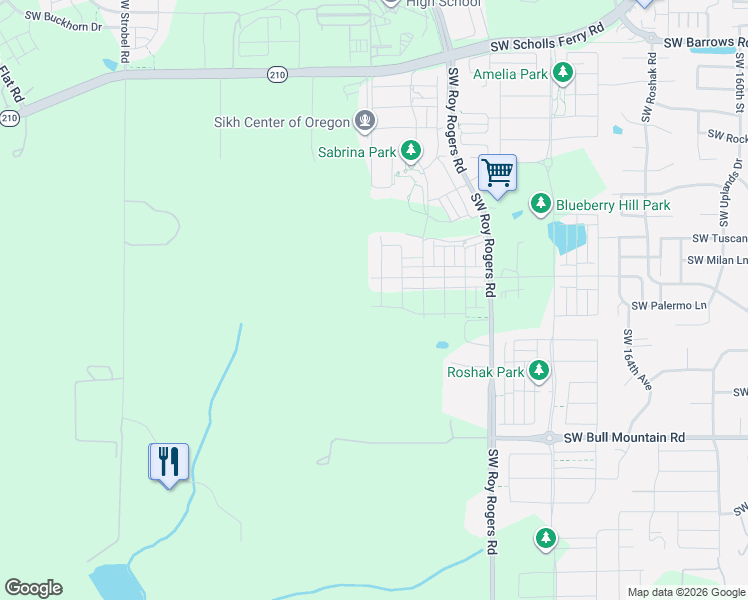 map of restaurants, bars, coffee shops, grocery stores, and more near 17487 SW Grand Street in Sherwood