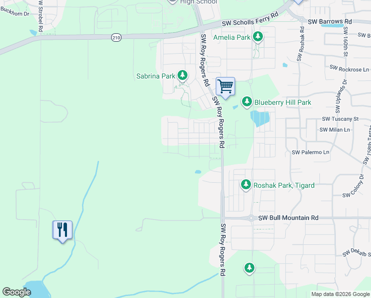 map of restaurants, bars, coffee shops, grocery stores, and more near 13877 Southwest Sabrina Avenue in Sherwood