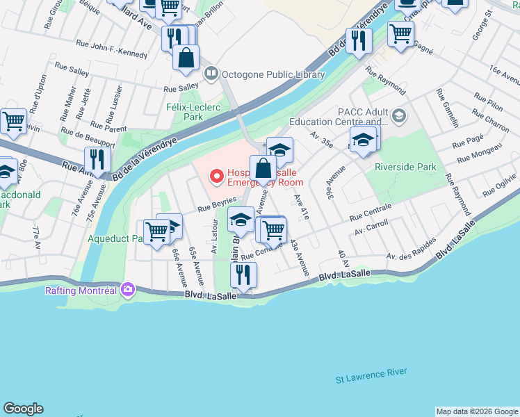 map of restaurants, bars, coffee shops, grocery stores, and more near 760 44e Avenue in Montréal
