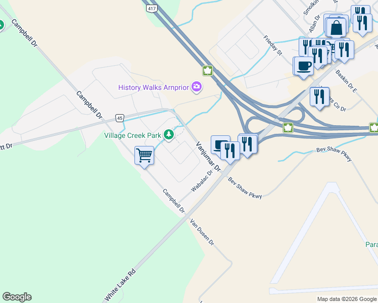 map of restaurants, bars, coffee shops, grocery stores, and more near 24 Desmond Trudeau Drive in Arnprior