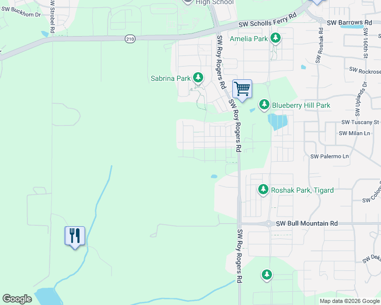 map of restaurants, bars, coffee shops, grocery stores, and more near 13885 Southwest 174th Avenue in Sherwood