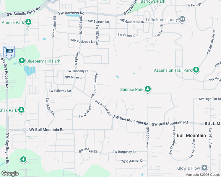 map of restaurants, bars, coffee shops, grocery stores, and more near 13943 155th Terrace in Tigard