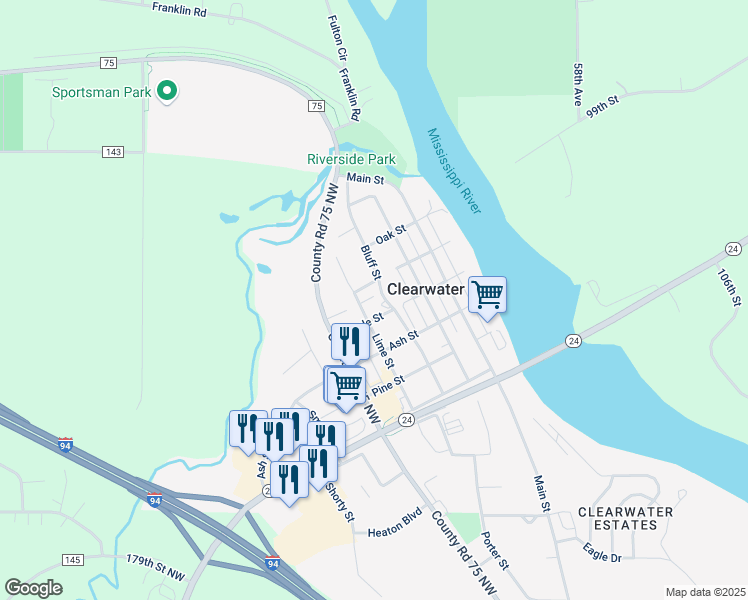 map of restaurants, bars, coffee shops, grocery stores, and more near 20 Sunset Court in Clearwater