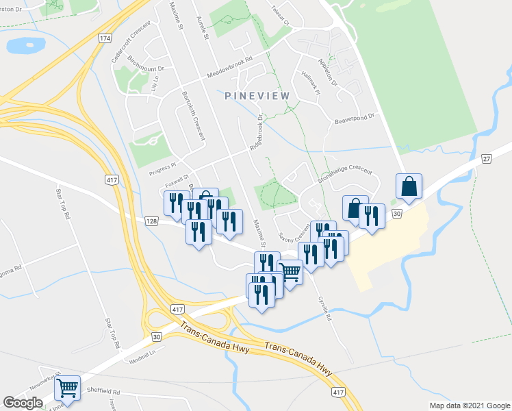 map of restaurants, bars, coffee shops, grocery stores, and more near 1583 Maxime Street in Ottawa