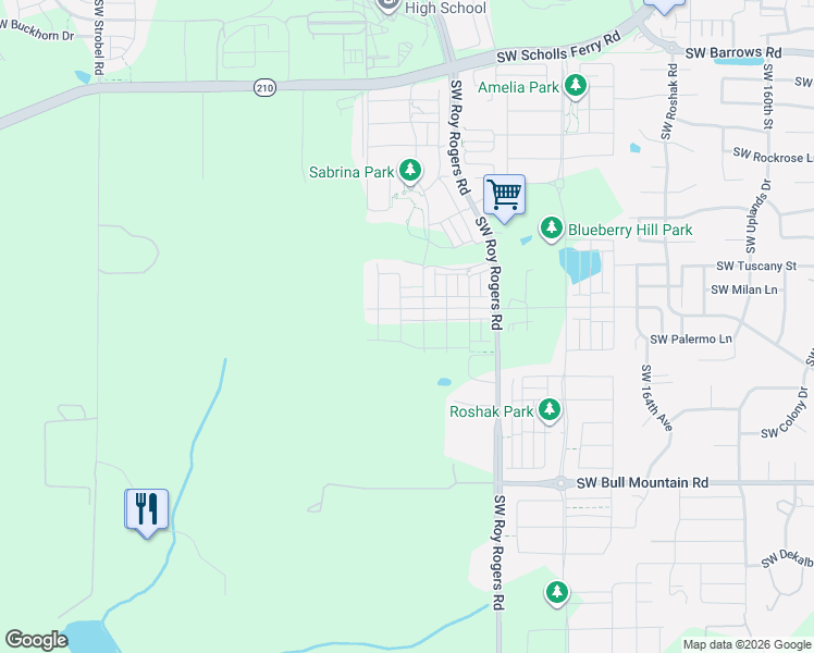 map of restaurants, bars, coffee shops, grocery stores, and more near 13866 Southwest 174th Avenue in Sherwood