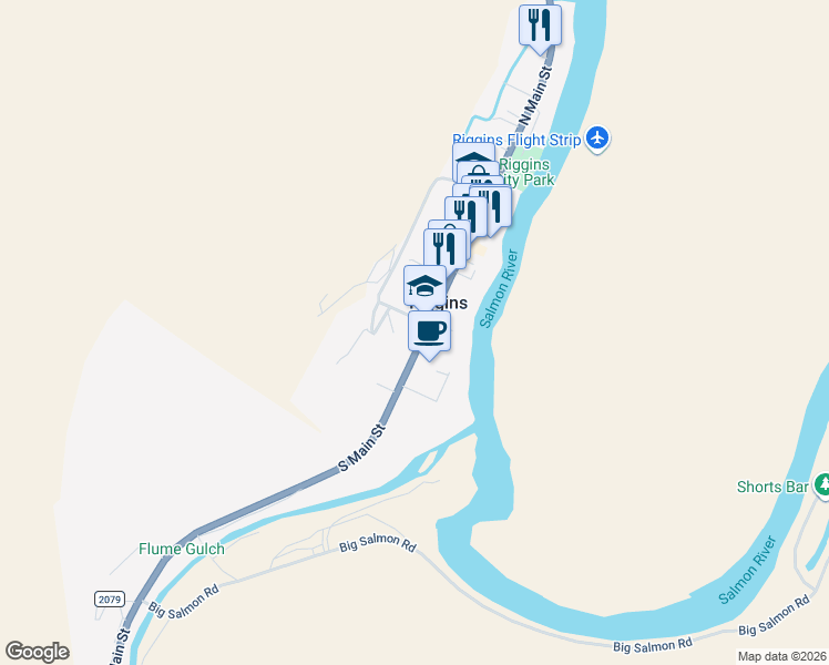 map of restaurants, bars, coffee shops, grocery stores, and more near 613 Main Street in Riggins