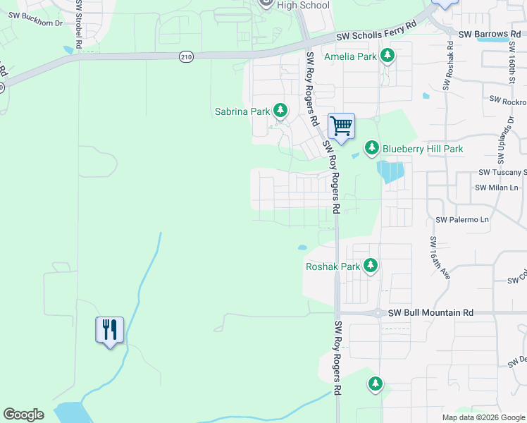 map of restaurants, bars, coffee shops, grocery stores, and more near 13872 Southwest 175th Avenue in Sherwood