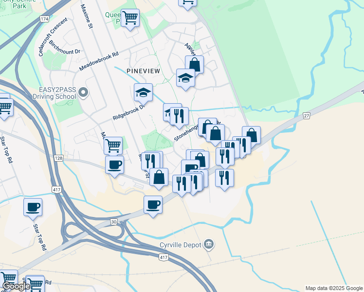 map of restaurants, bars, coffee shops, grocery stores, and more near 1847 Stonehenge Crescent in Ottawa