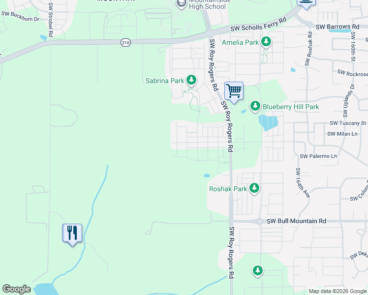 map of restaurants, bars, coffee shops, grocery stores, and more near 13769 Southwest 174th Avenue in Sherwood