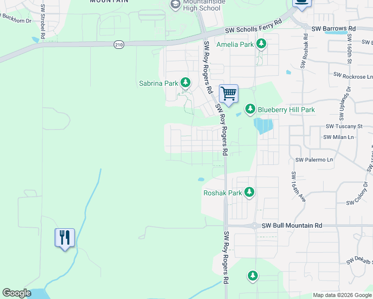 map of restaurants, bars, coffee shops, grocery stores, and more near 17344 Southwest Jean Louise Road in Sherwood
