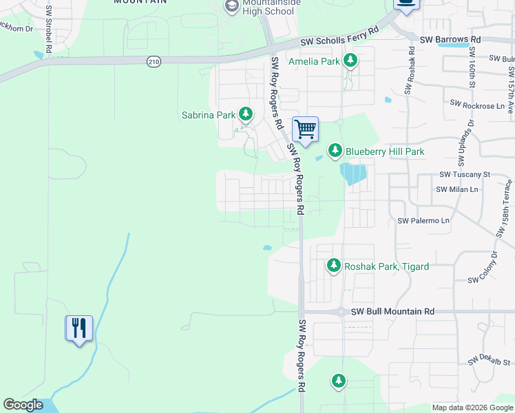 map of restaurants, bars, coffee shops, grocery stores, and more near 17289 Southwest Jean Louise Road in Sherwood