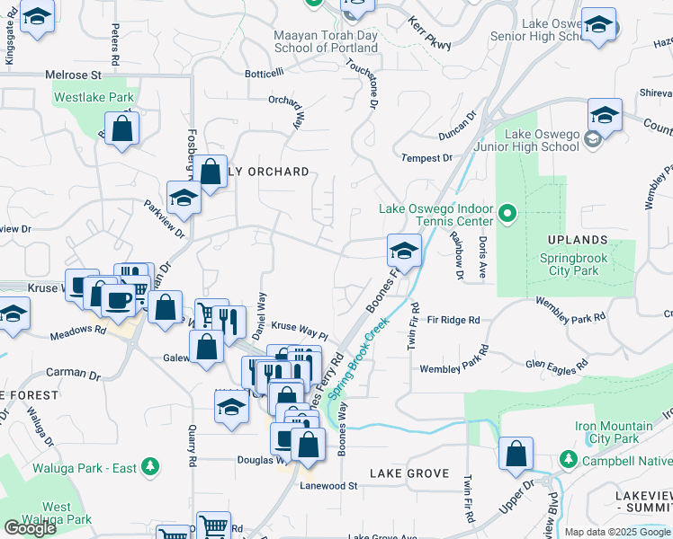 map of restaurants, bars, coffee shops, grocery stores, and more near 14710 Davis Lane in Lake Oswego