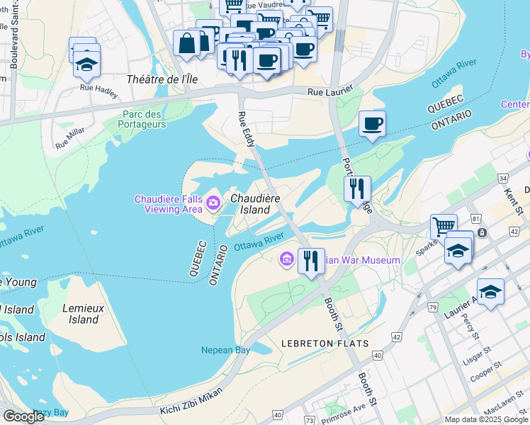 map of restaurants, bars, coffee shops, grocery stores, and more near 320 Miwate in Ottawa