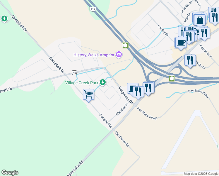 map of restaurants, bars, coffee shops, grocery stores, and more near McGregor Scobie Crescent in Arnprior