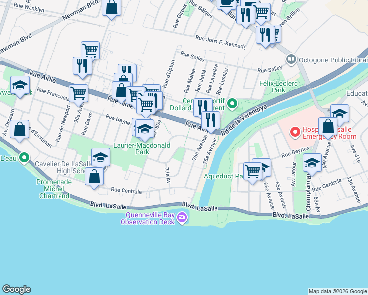 map of restaurants, bars, coffee shops, grocery stores, and more near Rue de Cabano in Montréal