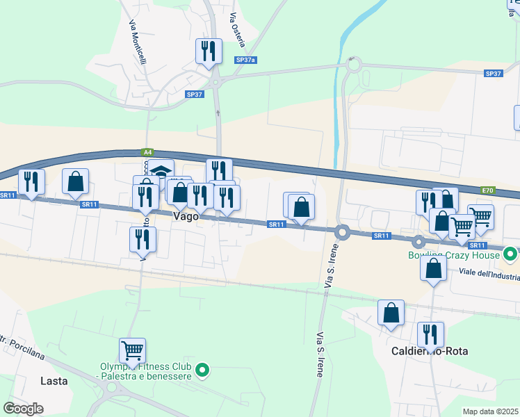 map of restaurants, bars, coffee shops, grocery stores, and more near 27 Via Ponte Asse in Vago