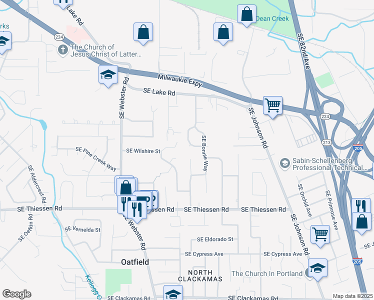 map of restaurants, bars, coffee shops, grocery stores, and more near 14267 Southeast Tiara Drive in Milwaukie