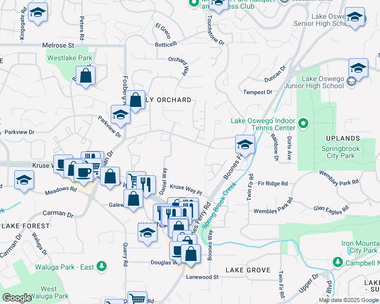 map of restaurants, bars, coffee shops, grocery stores, and more near 3800 Carman Drive in Lake Oswego