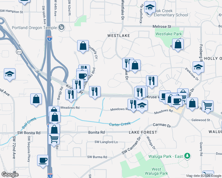 map of restaurants, bars, coffee shops, grocery stores, and more near 5691 Charles Circle in Lake Oswego