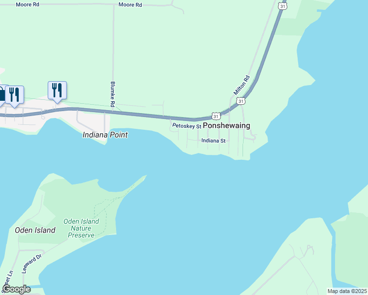 map of restaurants, bars, coffee shops, grocery stores, and more near 9088 Birch Trail in Alanson