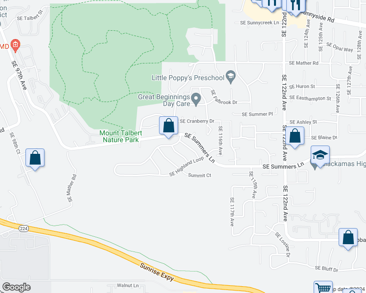 map of restaurants, bars, coffee shops, grocery stores, and more near 14297 Southeast Meadows Lane in Clackamas