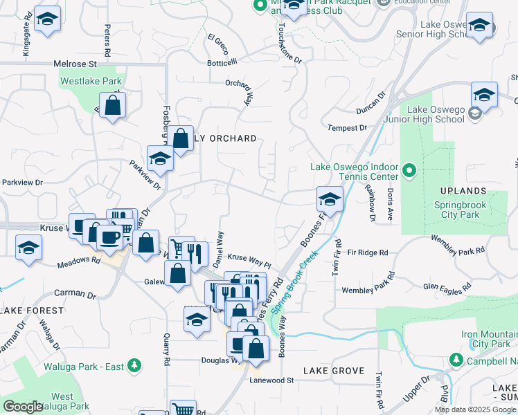 map of restaurants, bars, coffee shops, grocery stores, and more near 3800 Carman Drive in Lake Oswego