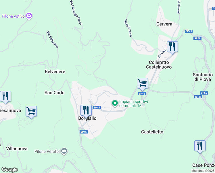 map of restaurants, bars, coffee shops, grocery stores, and more near 61 Via Luinengo-Cossi in Città Metropolitana di Torino