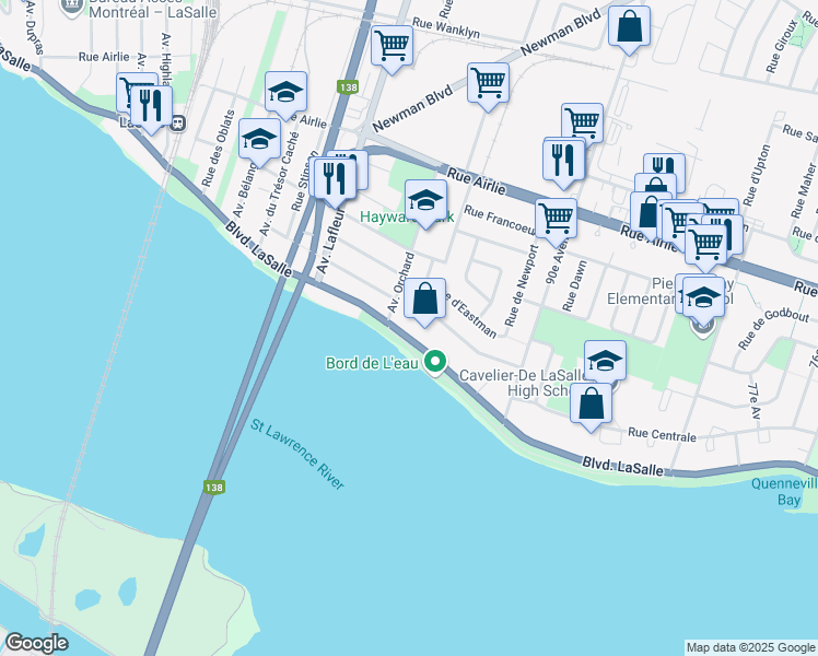 map of restaurants, bars, coffee shops, grocery stores, and more near 9435 Boulevard LaSalle in Montréal
