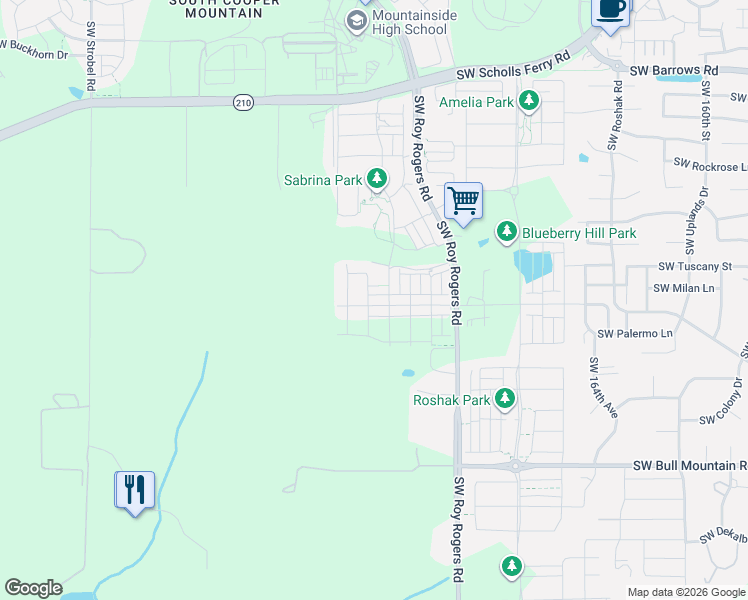 map of restaurants, bars, coffee shops, grocery stores, and more near 13769 Southwest 174th Avenue in Sherwood