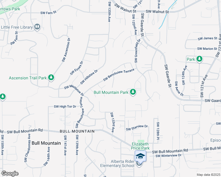 map of restaurants, bars, coffee shops, grocery stores, and more near 13815 Southwest Benchview Place in Tigard