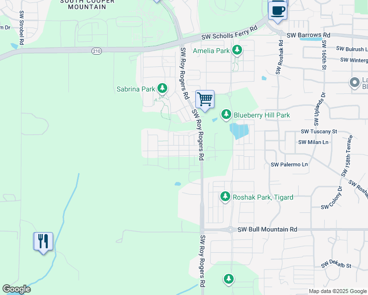 map of restaurants, bars, coffee shops, grocery stores, and more near 17109 Southwest Jean Louise Road in Sherwood