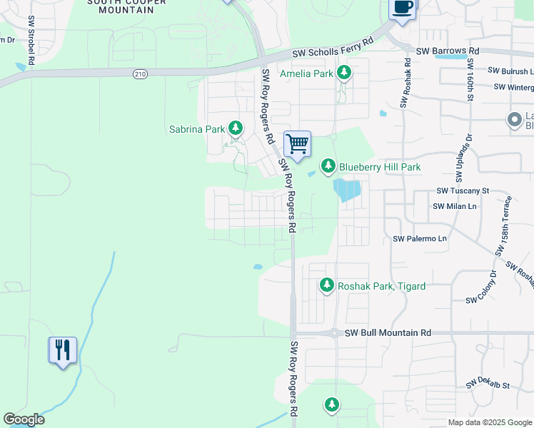 map of restaurants, bars, coffee shops, grocery stores, and more near 17109 Southwest Jean Louise Road in Sherwood