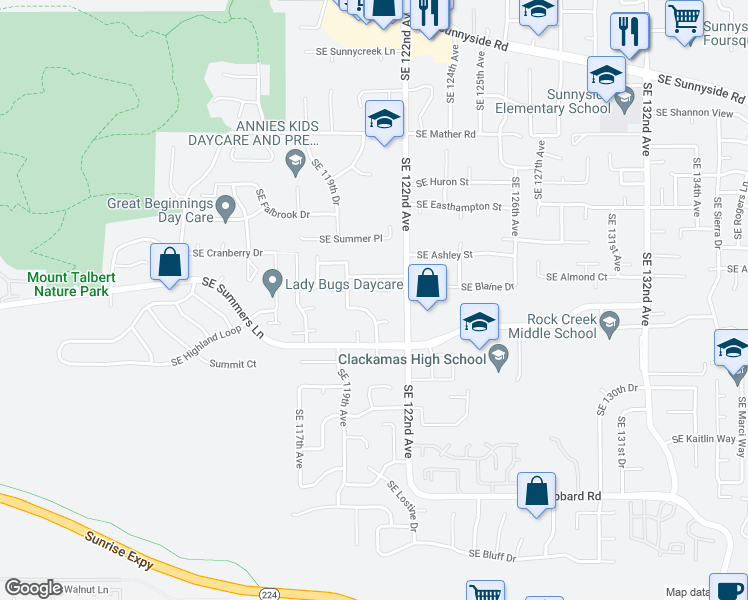 map of restaurants, bars, coffee shops, grocery stores, and more near 14199 Southeast Echo Valley Court in Clackamas