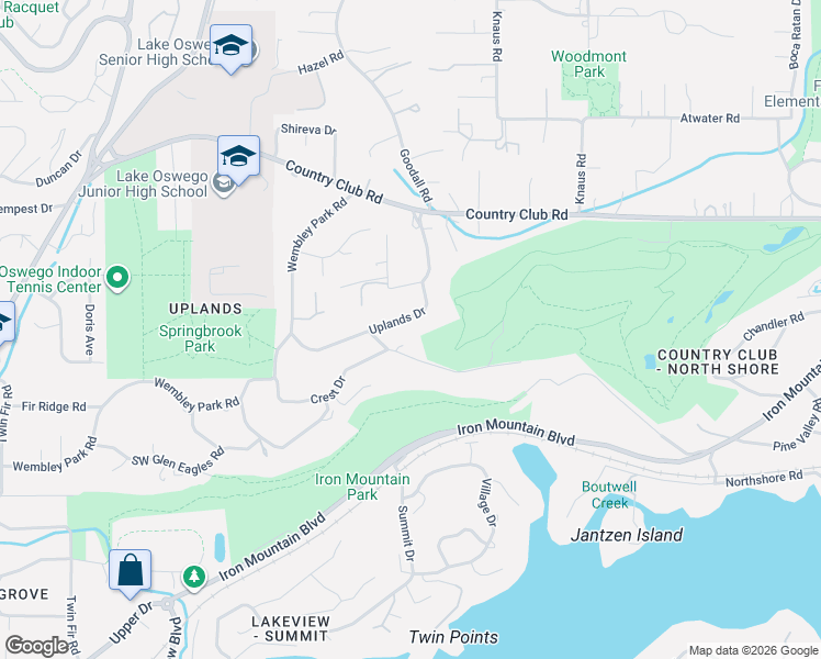 map of restaurants, bars, coffee shops, grocery stores, and more near 14500 Uplands Drive in Lake Oswego