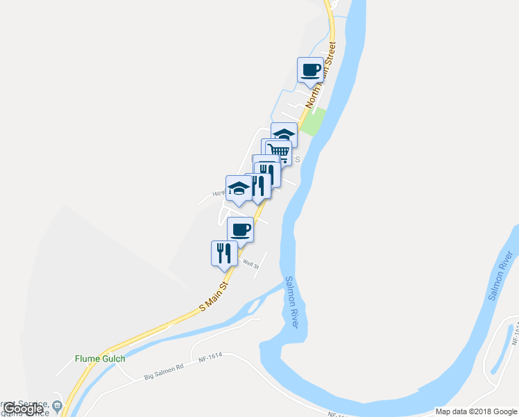 map of restaurants, bars, coffee shops, grocery stores, and more near 615 U.S. 95 in Riggins