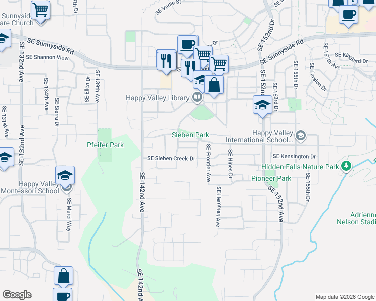map of restaurants, bars, coffee shops, grocery stores, and more near 14574 Southeast Lone Pine Drive in Clackamas