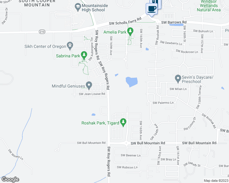 map of restaurants, bars, coffee shops, grocery stores, and more near 13794 Southwest Roy Rogers Road in Sherwood