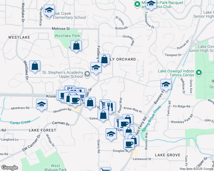 map of restaurants, bars, coffee shops, grocery stores, and more near 3926 Carman Drive in Lake Oswego