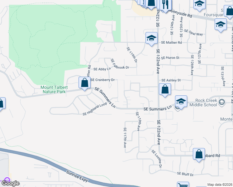 map of restaurants, bars, coffee shops, grocery stores, and more near 14157 Southeast 116th Avenue in Clackamas