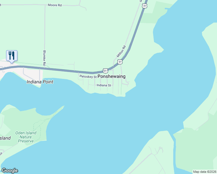 map of restaurants, bars, coffee shops, grocery stores, and more near 9065 Marina Drive in Alanson